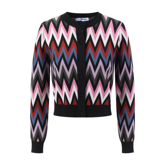 Black Sweater With Multi Colored Zig Zag Print