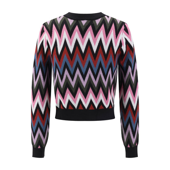 Black Sweater With Multi Colored Zig Zag Print