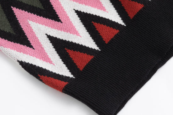 Black Sweater With Multi Colored Zig Zag Print