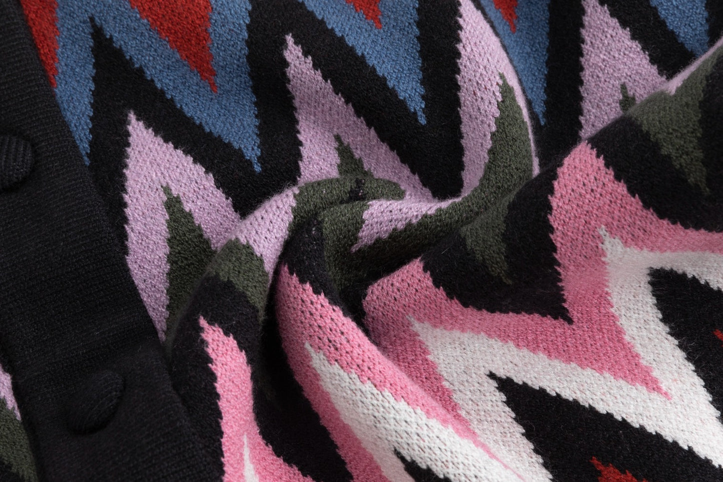 Black Sweater With Multi Colored Zig Zag Print