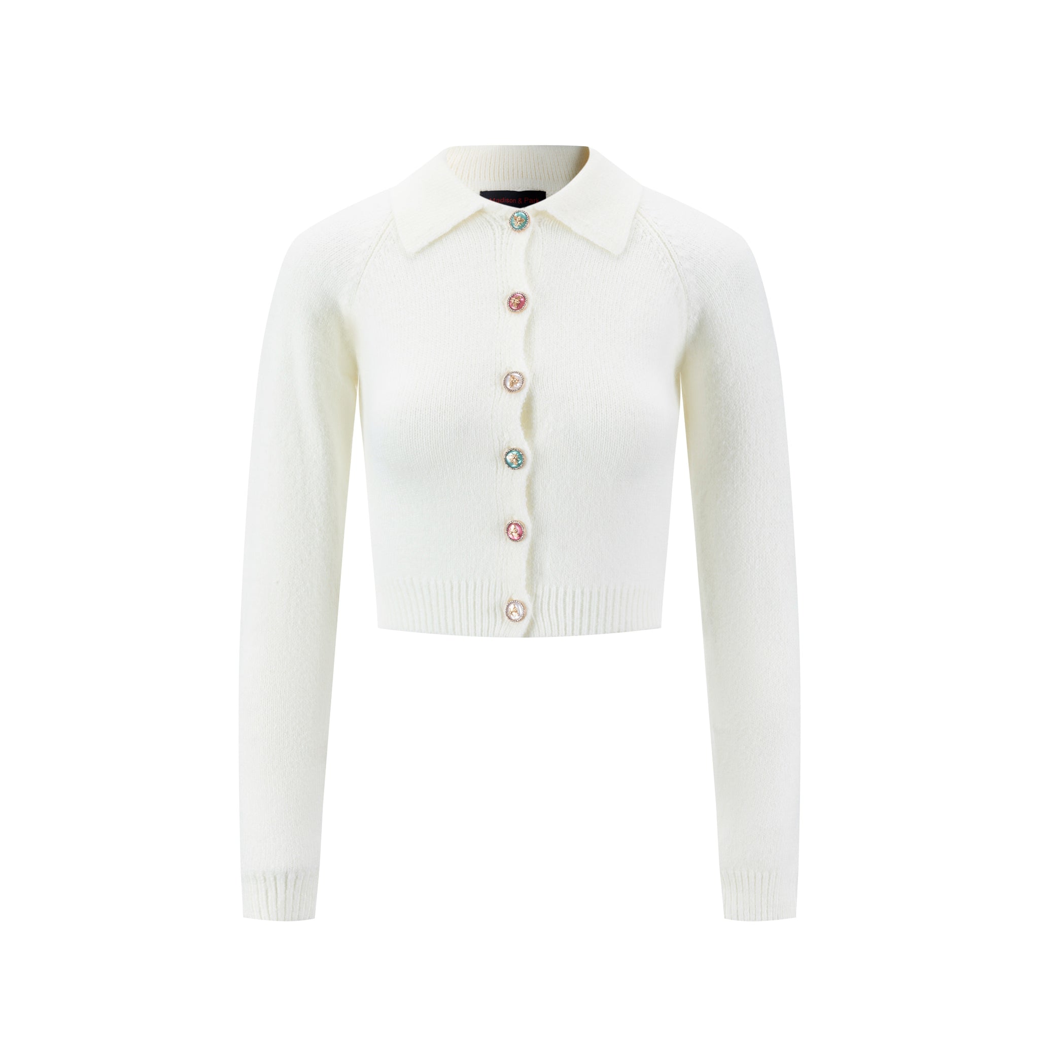 Colored Bee Button Knit Cardigan - Ivory