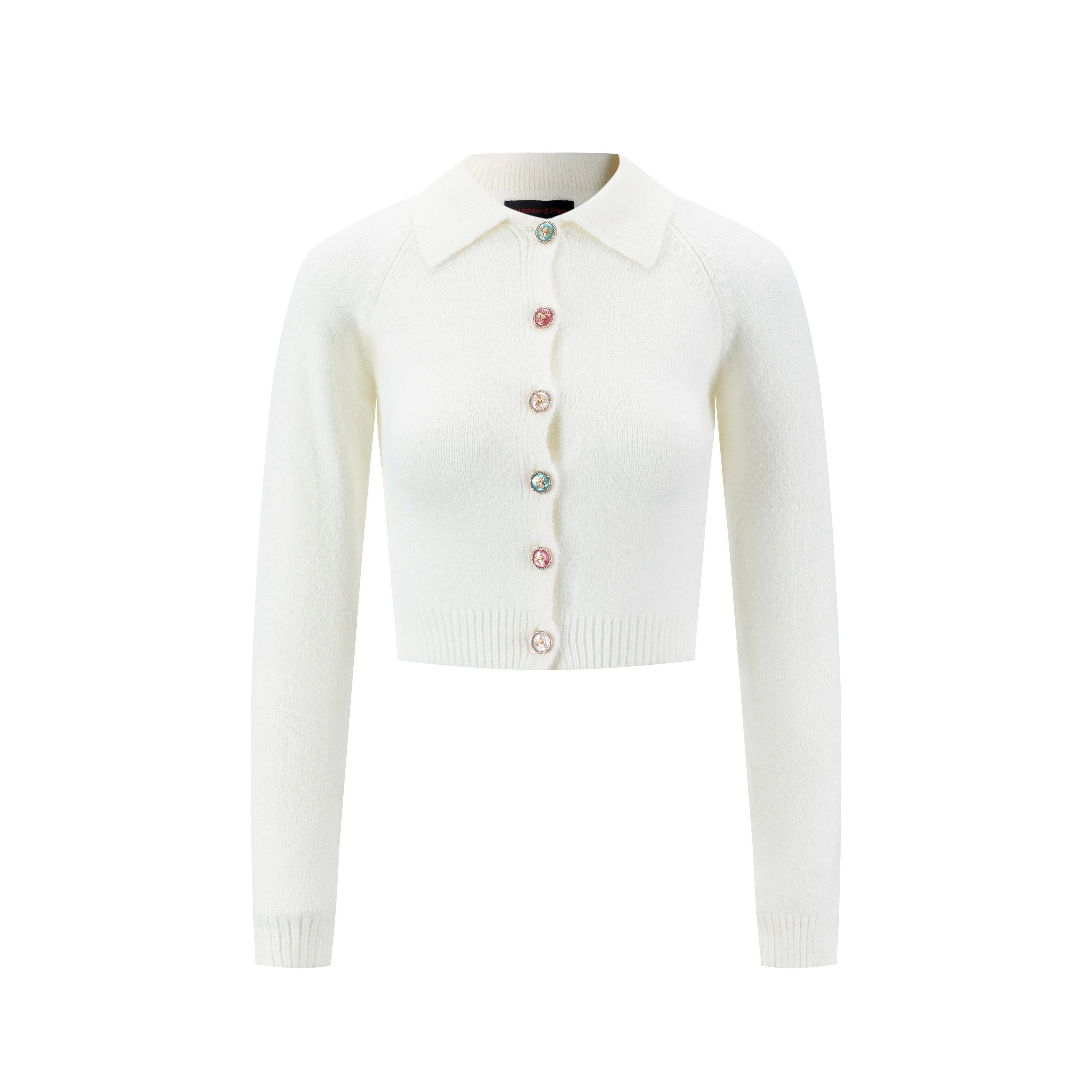 Colored Bee Button Knit Cardigan - Ivory