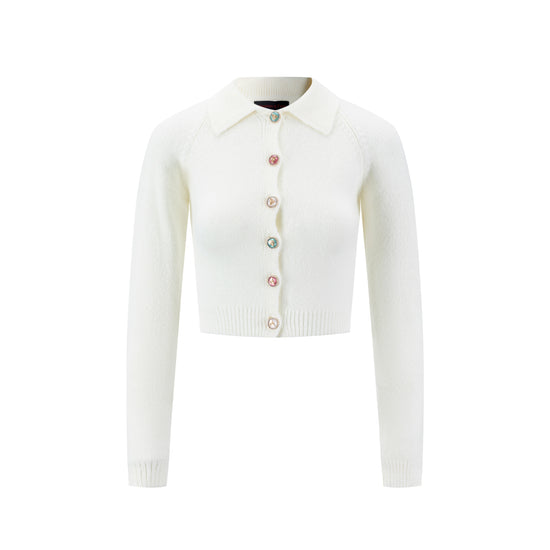 Colored Bee Button Knit Cardigan - Ivory