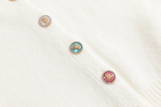 Colored Bee Button Knit Cardigan - Ivory