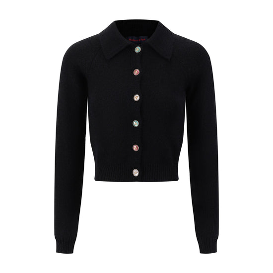 Colored Bee Button Knit Cardigan - Black