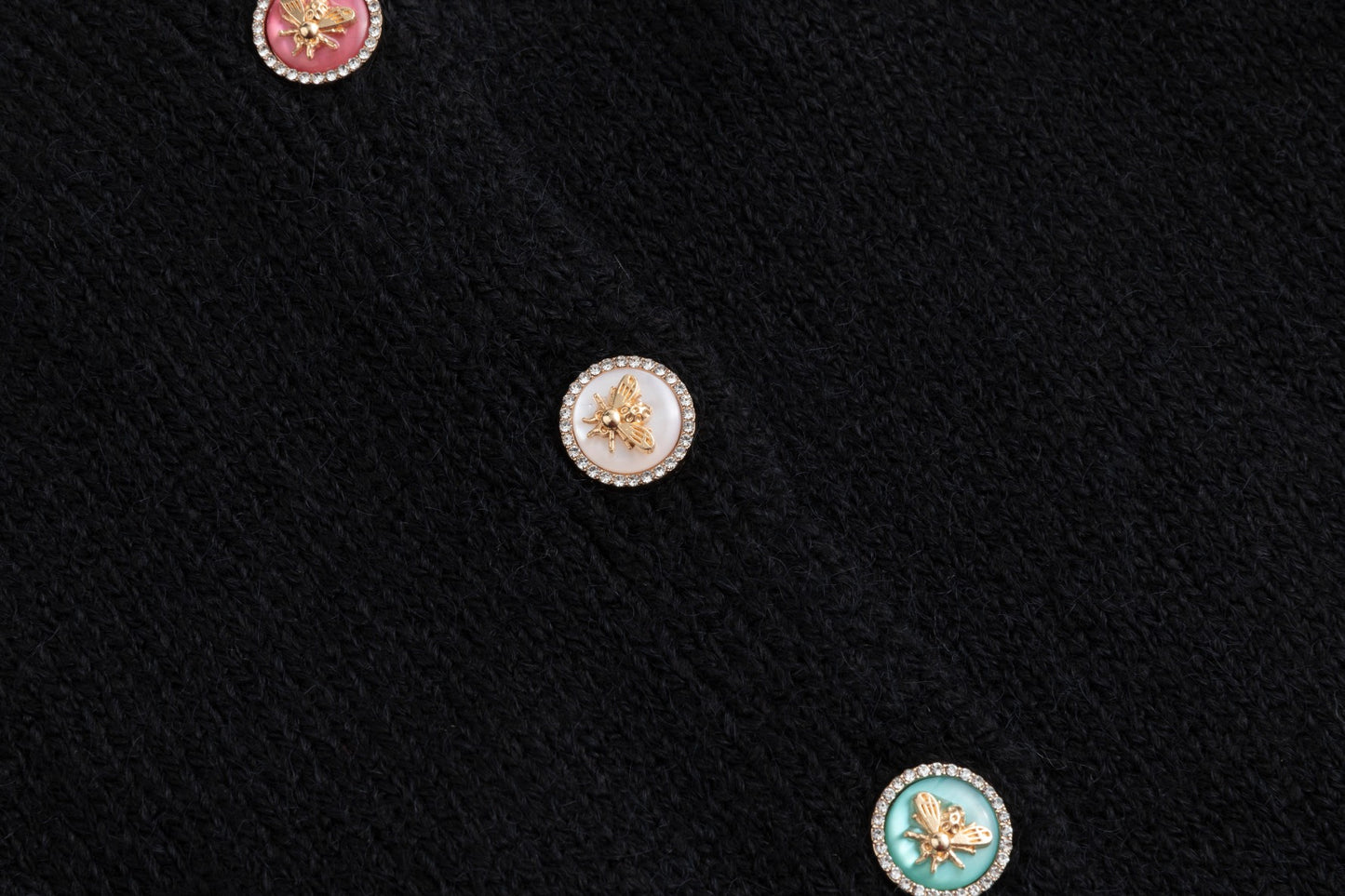 Colored Bee Button Knit Cardigan - Black