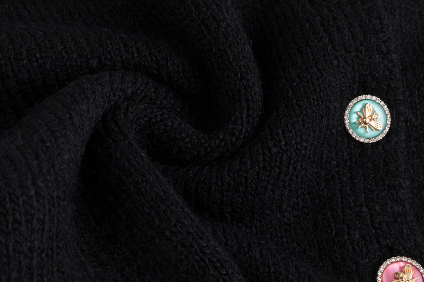Colored Bee Button Knit Cardigan - Black
