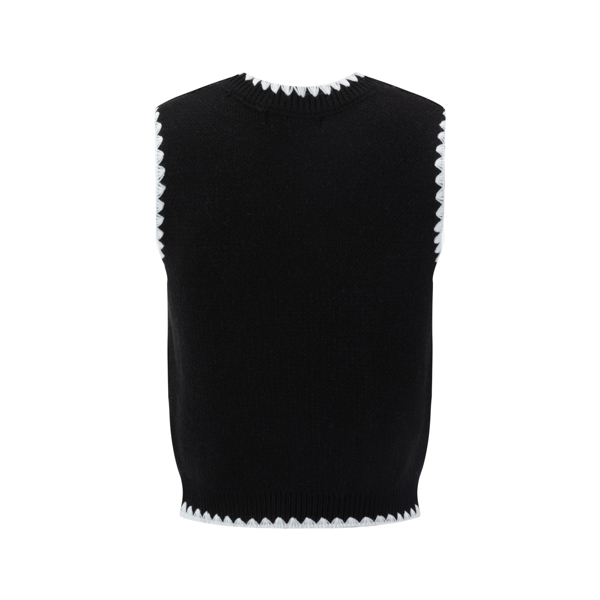 Black Knit Vest With White Embroidered Bow