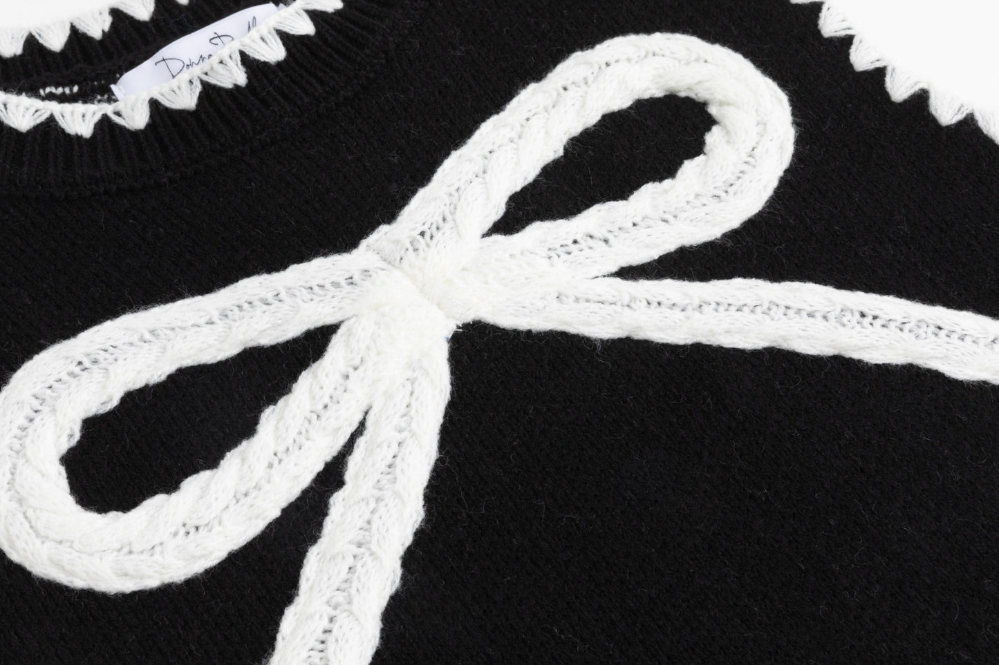 Black Knit Vest With White Embroidered Bow