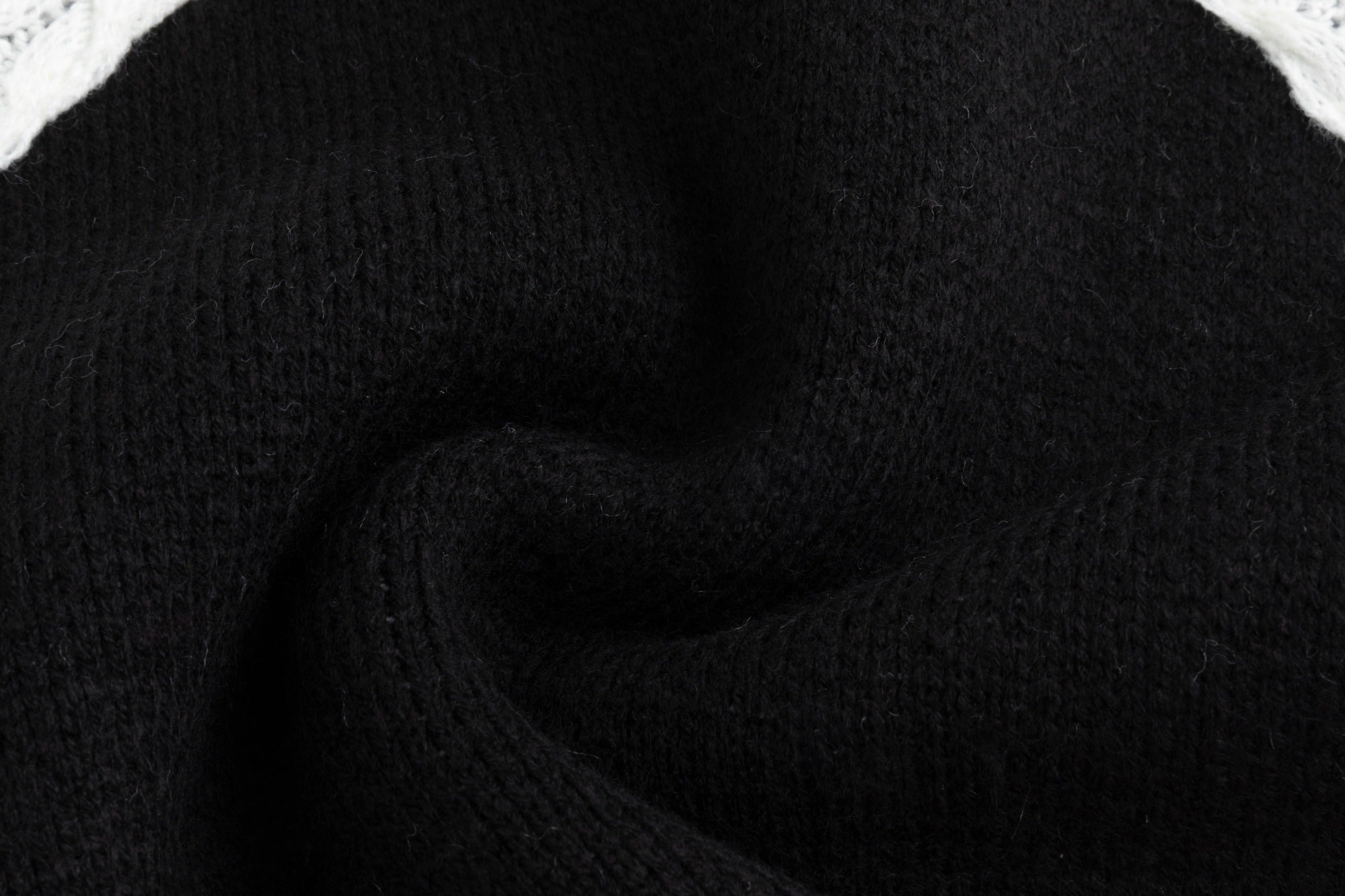 Black Knit Vest With White Embroidered Bow