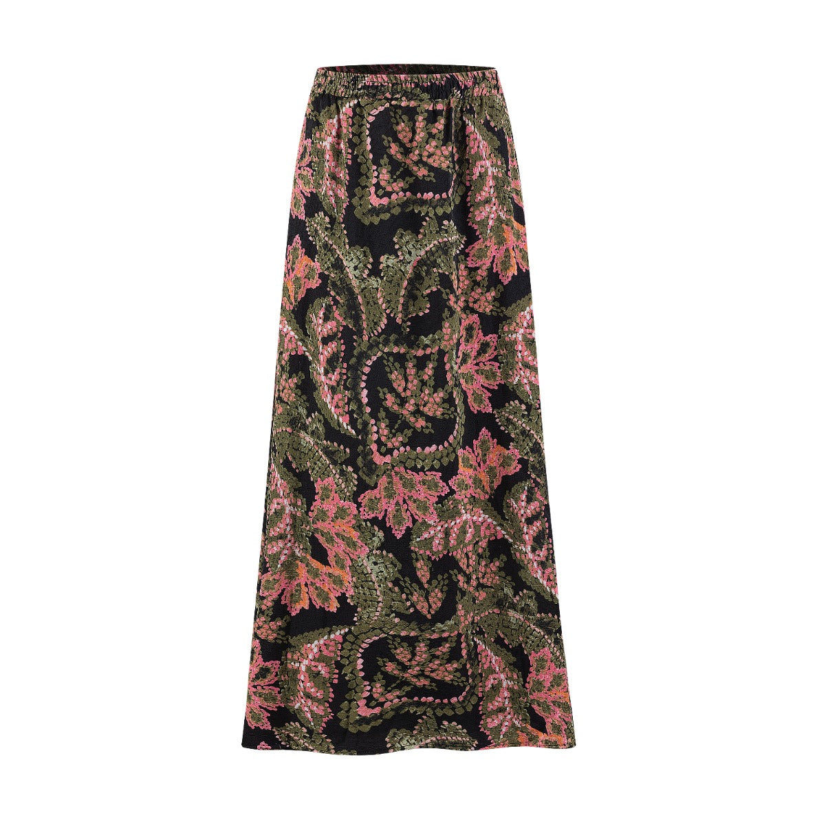 Pink Green Floral Satin Skirt