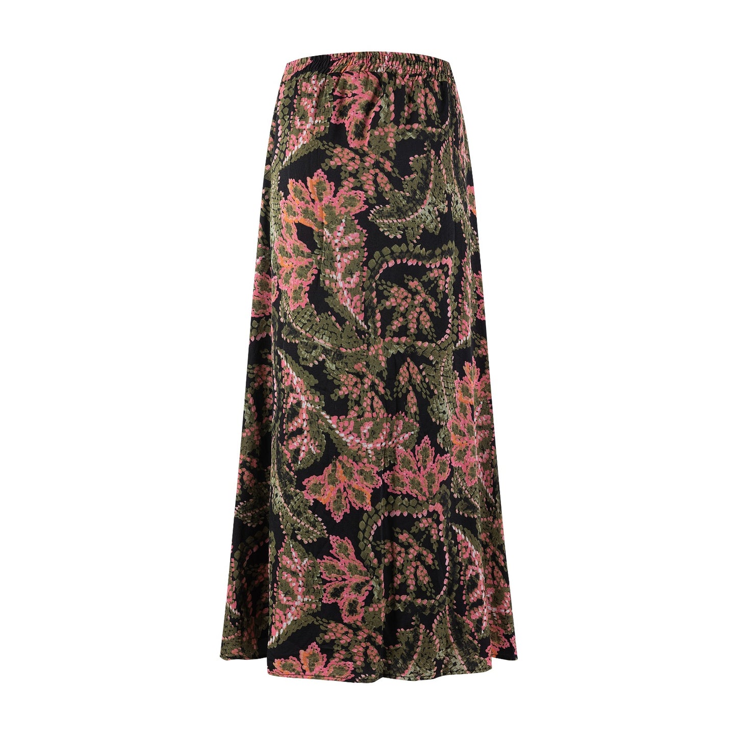 Pink Green Floral Satin Skirt
