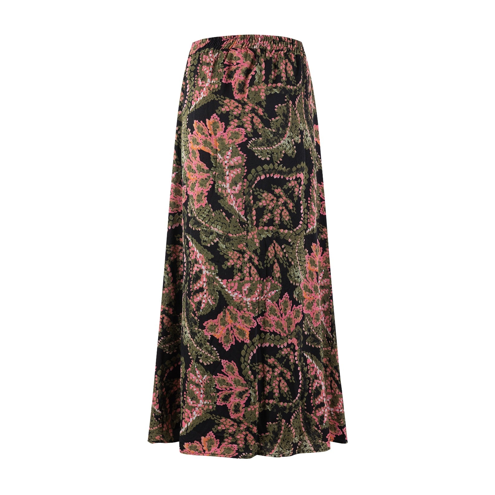 Pink Green Floral Satin Skirt
