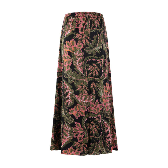 Pink Green Floral Satin Skirt