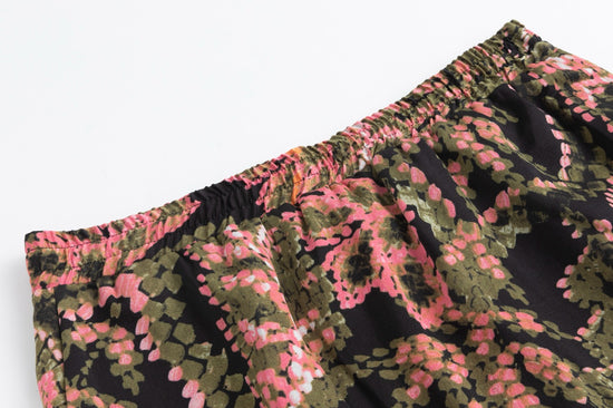 Pink Green Floral Satin Skirt
