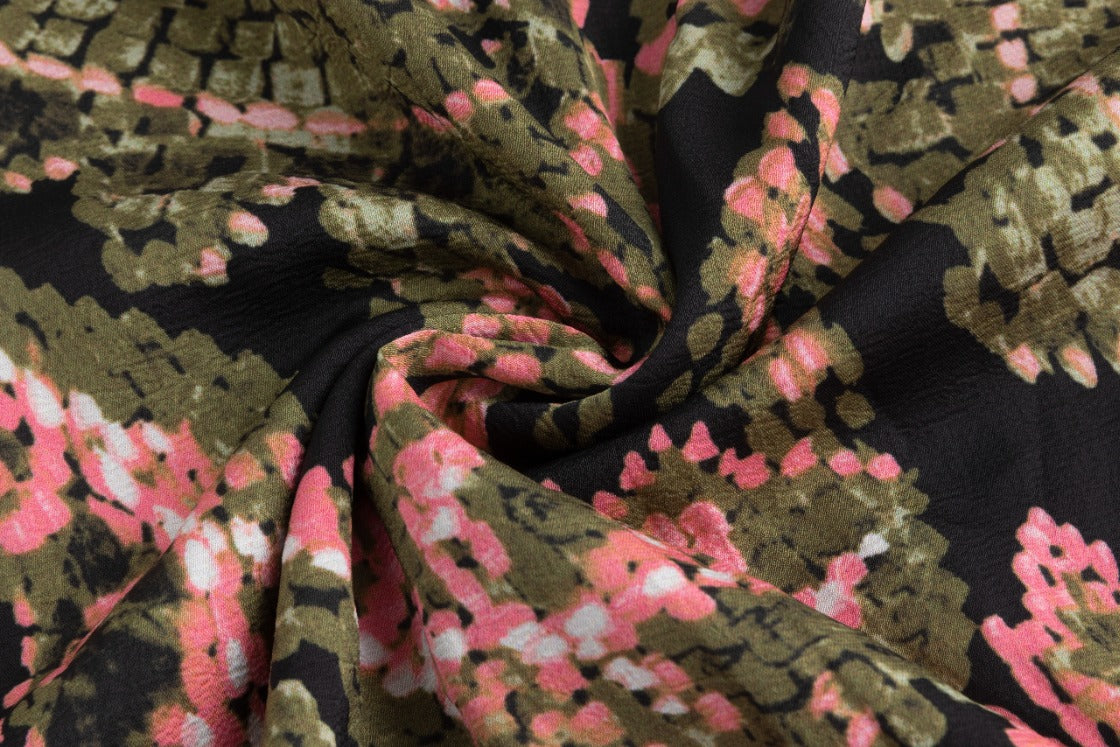 Pink Green Floral Satin Skirt