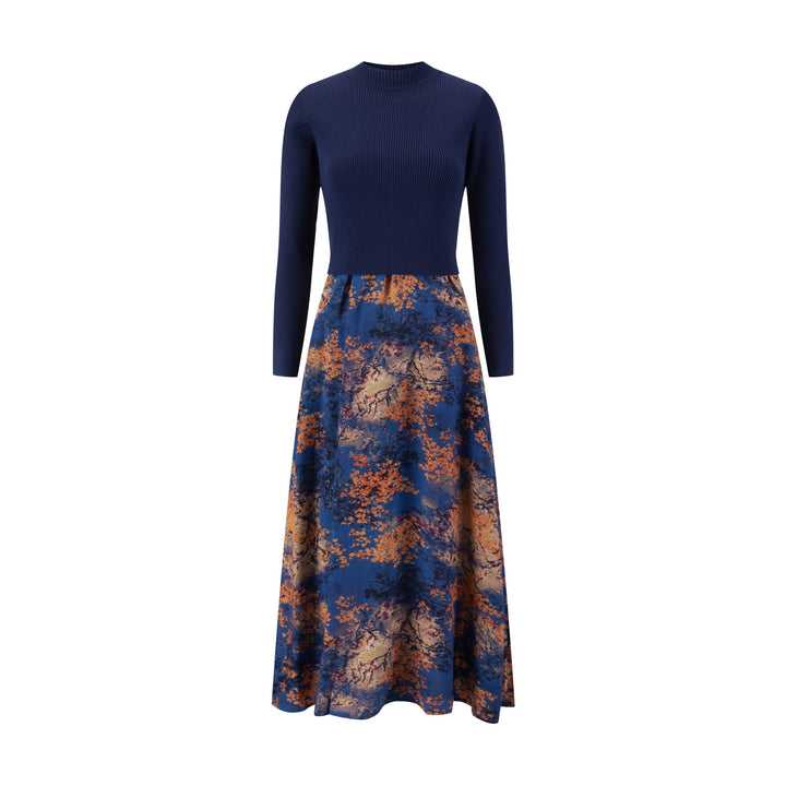 Orange And Blue Wool Jumper With Blue Knit Overlay