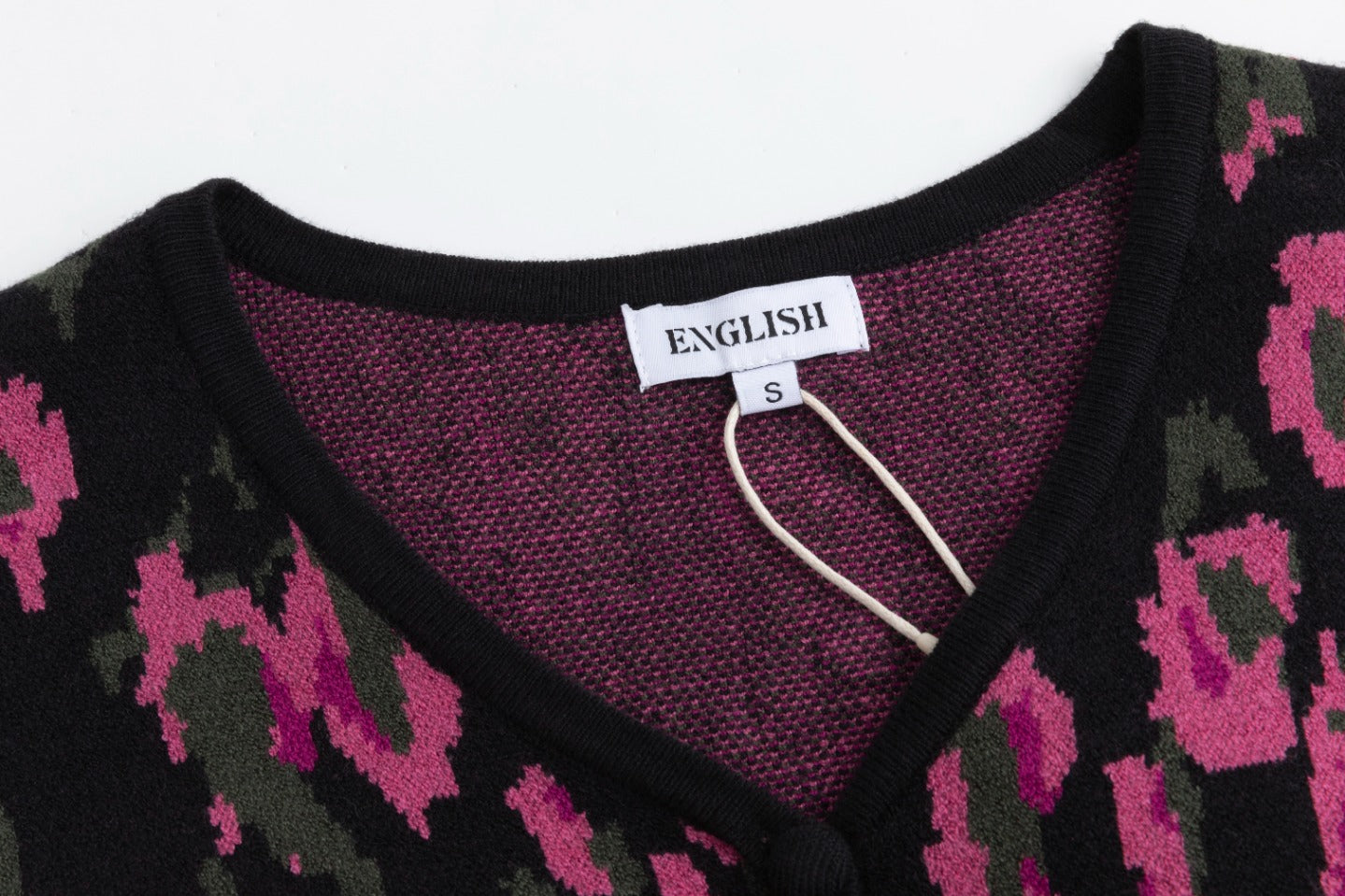 Black Knit Cardigan With Pink Print