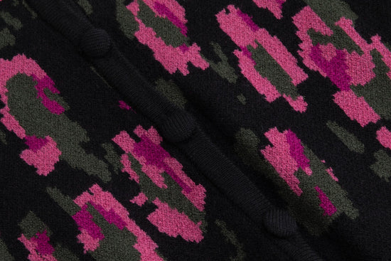 Black Knit Cardigan With Pink Print