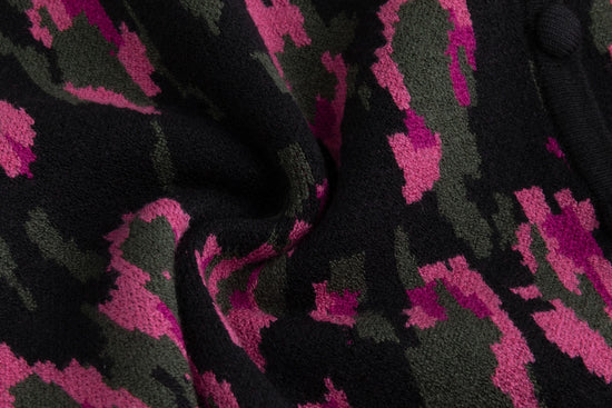 Black Knit Cardigan With Pink Print