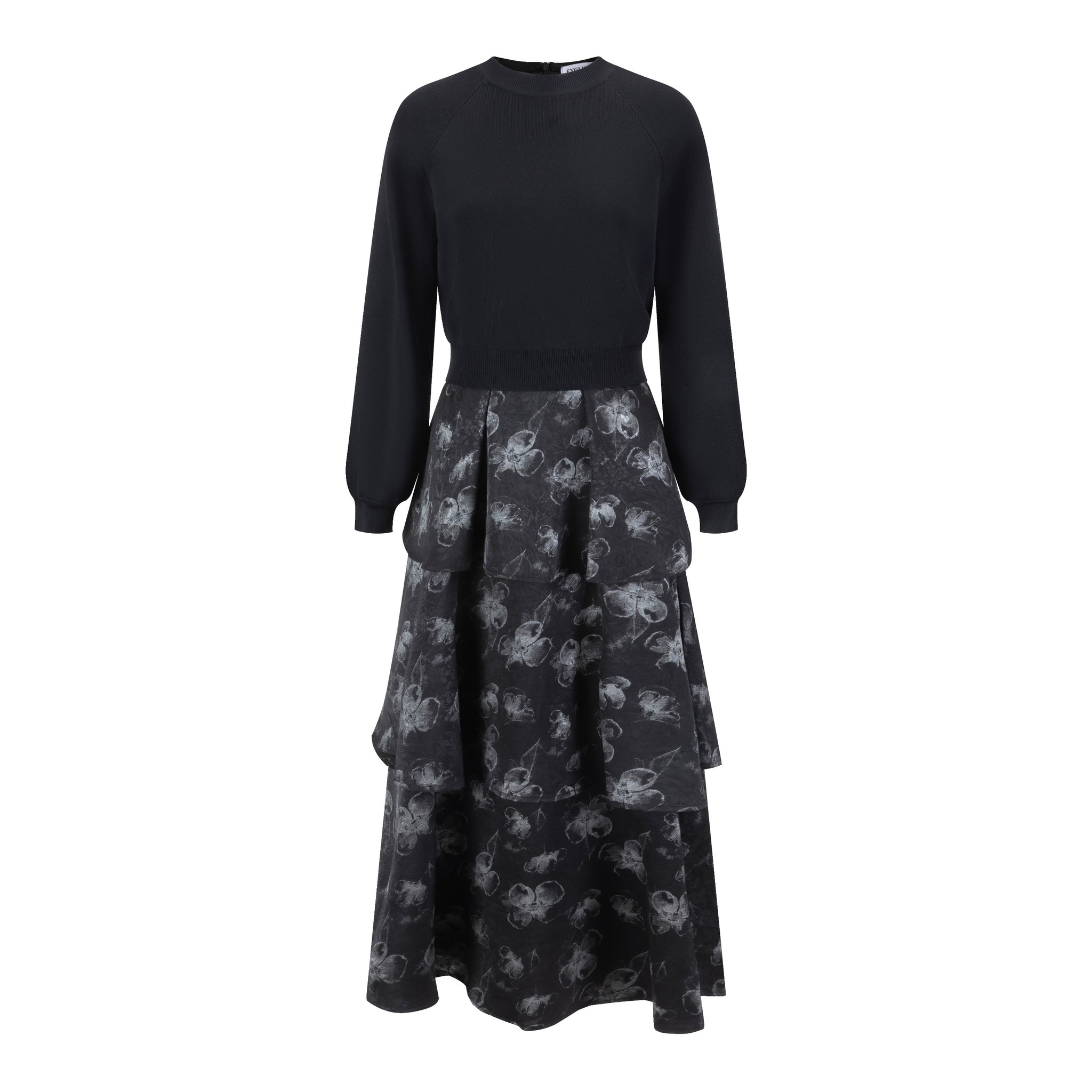 Black And Silver Floral Jumper With Black Knit Overlay