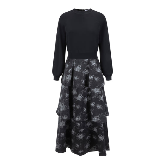 Black And Silver Floral Jumper With Black Knit Overlay