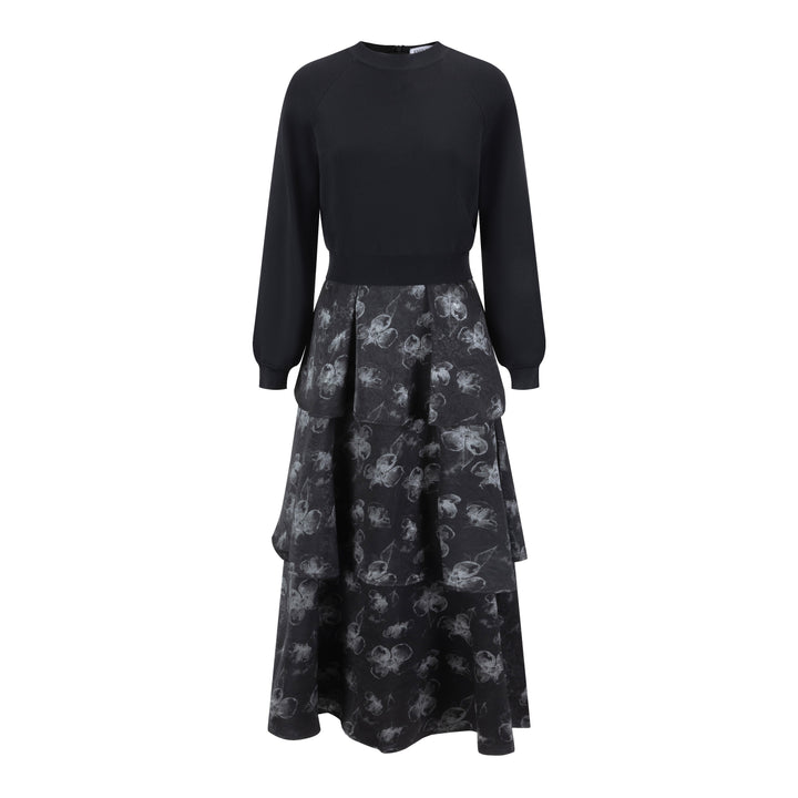 Black And Silver Floral Jumper With Black Knit Overlay