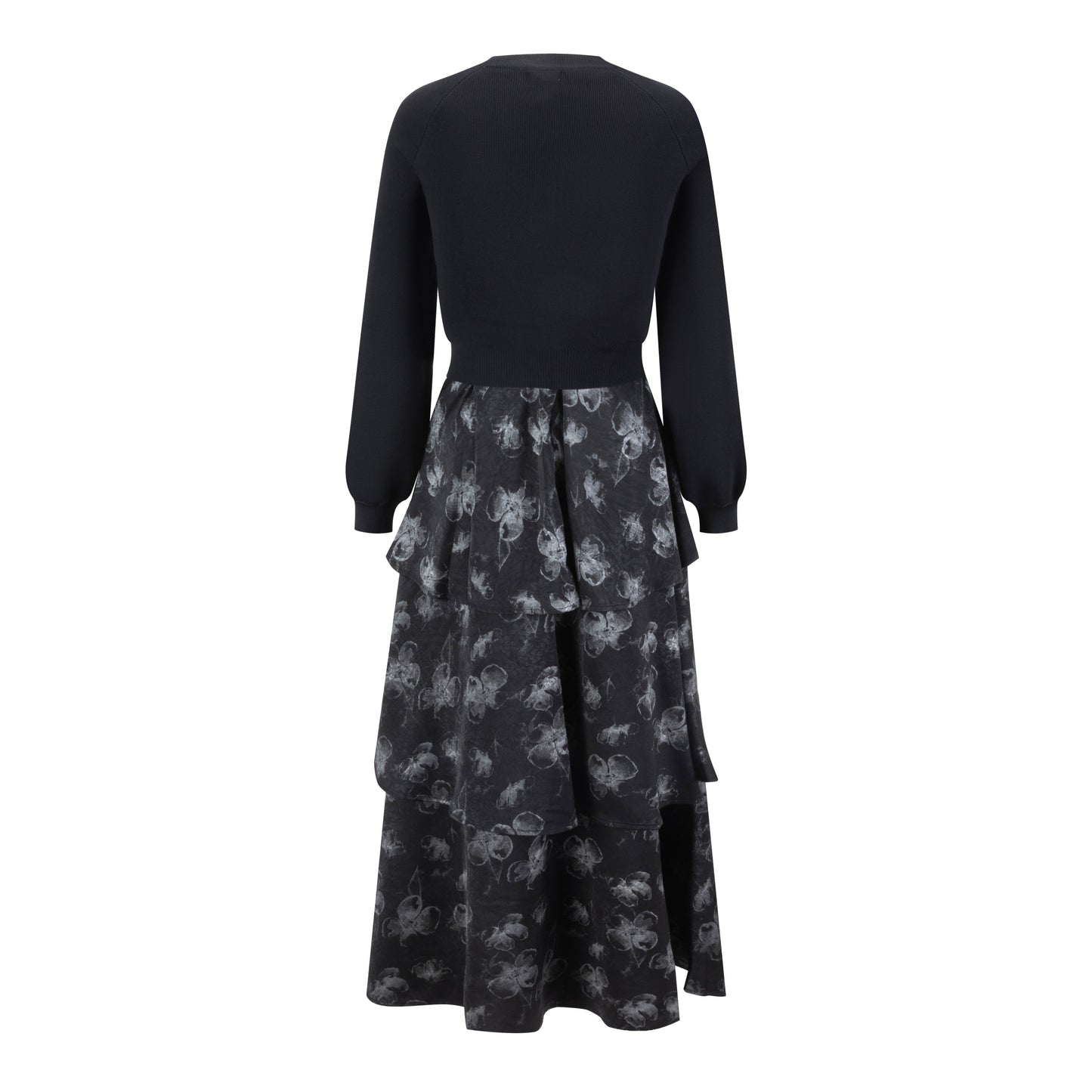 Black And Silver Floral Jumper With Black Knit Overlay