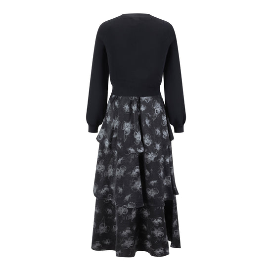 Black And Silver Floral Jumper With Black Knit Overlay