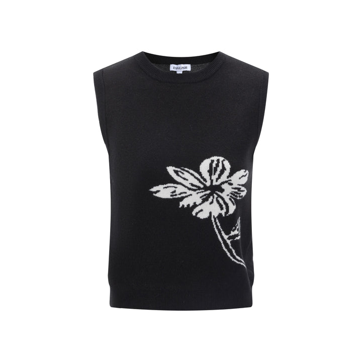 Floral Knit Vest - Black