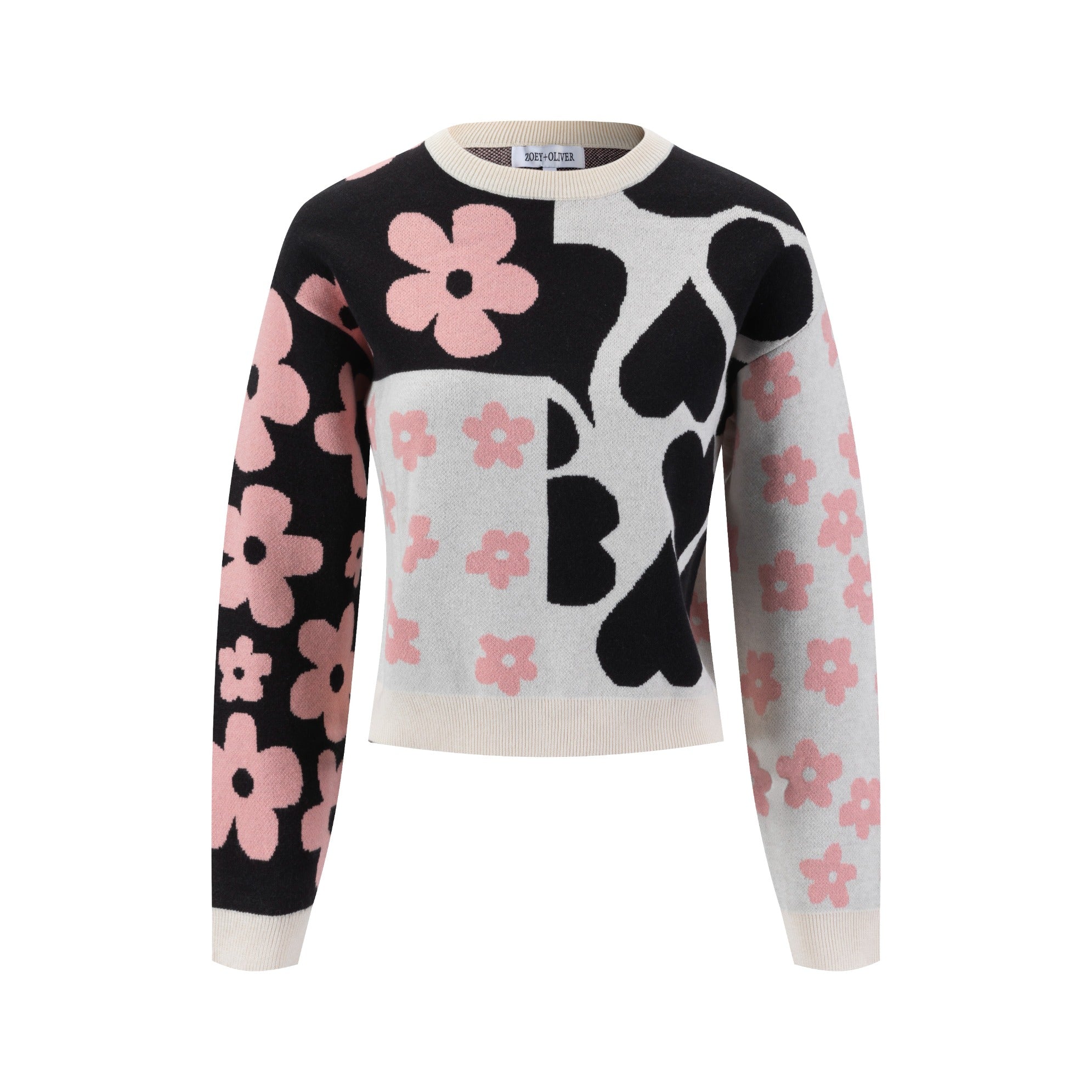 Cream Knit With Black And Pink Print