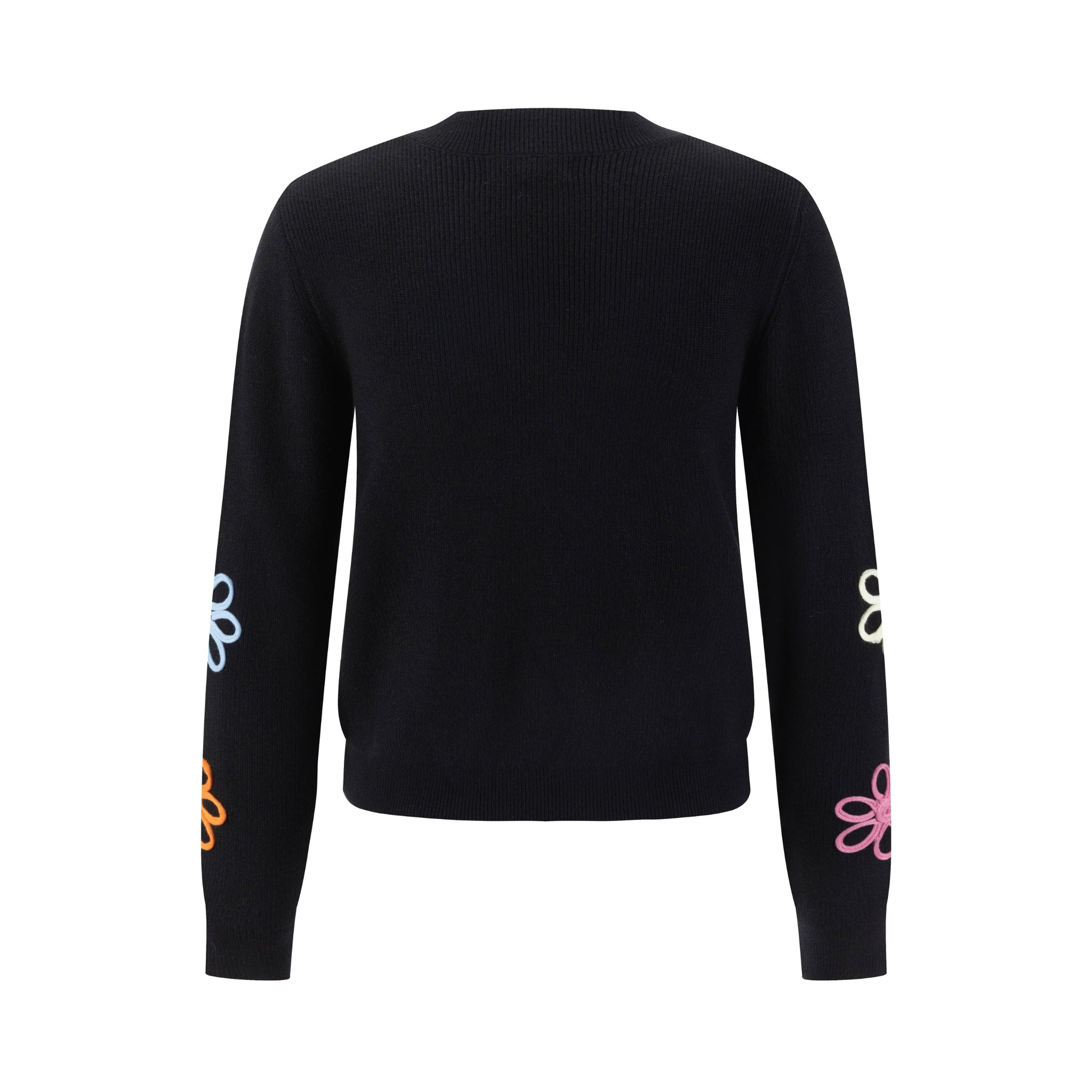 Black Mock Neck Knit Top With Multi Colored Flower Details
