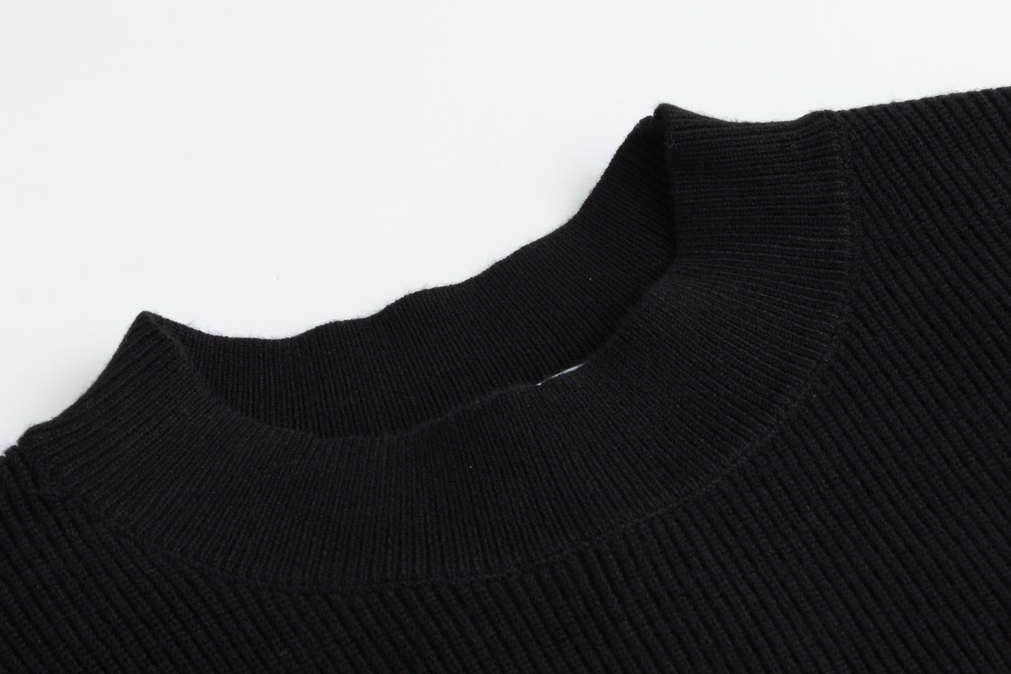 Black Mock Neck Knit Top With Multi Colored Flower Details