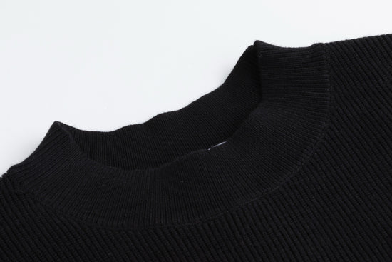 Black Mock Neck Knit Top With Multi Colored Flower Details