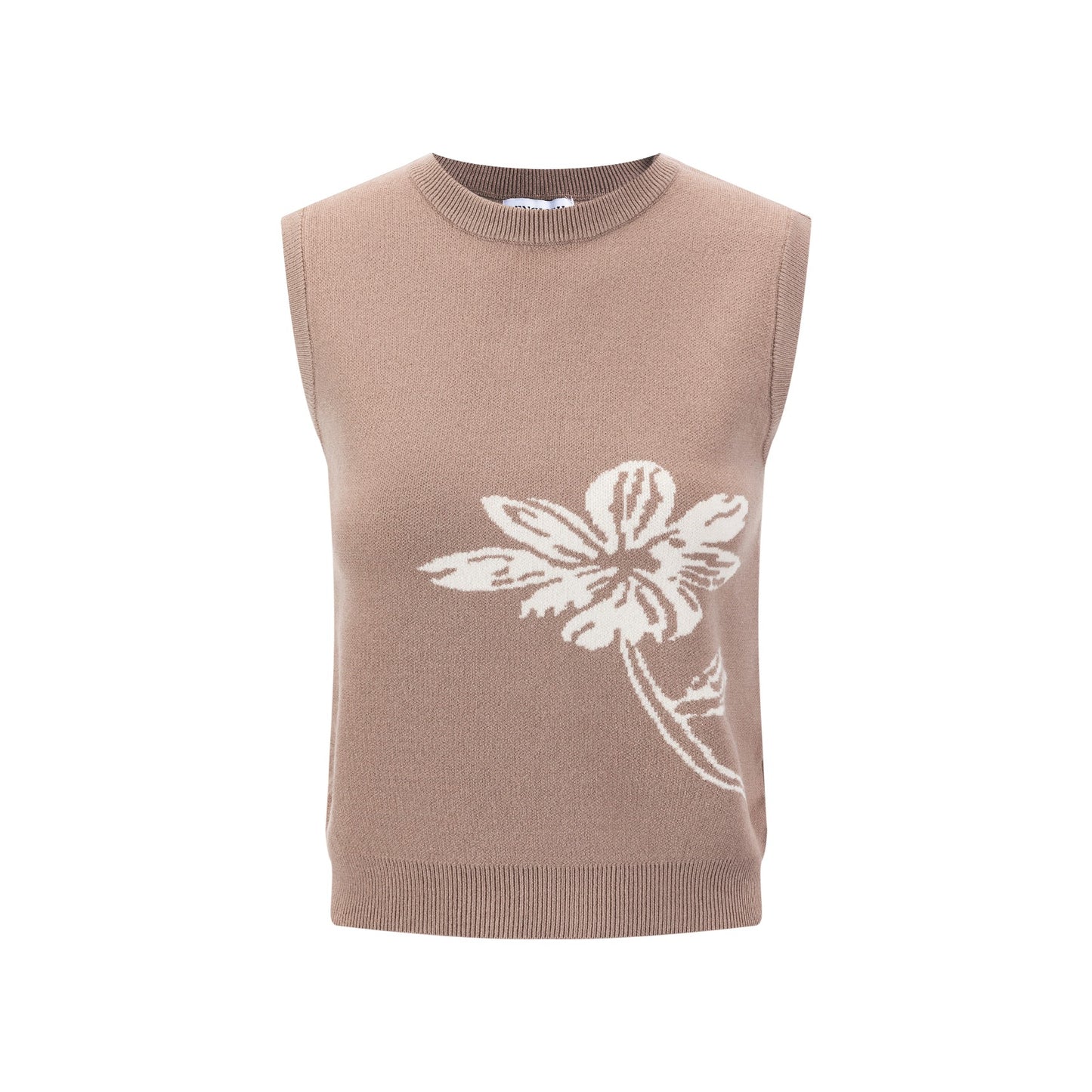Floral Knit Vest - Beige