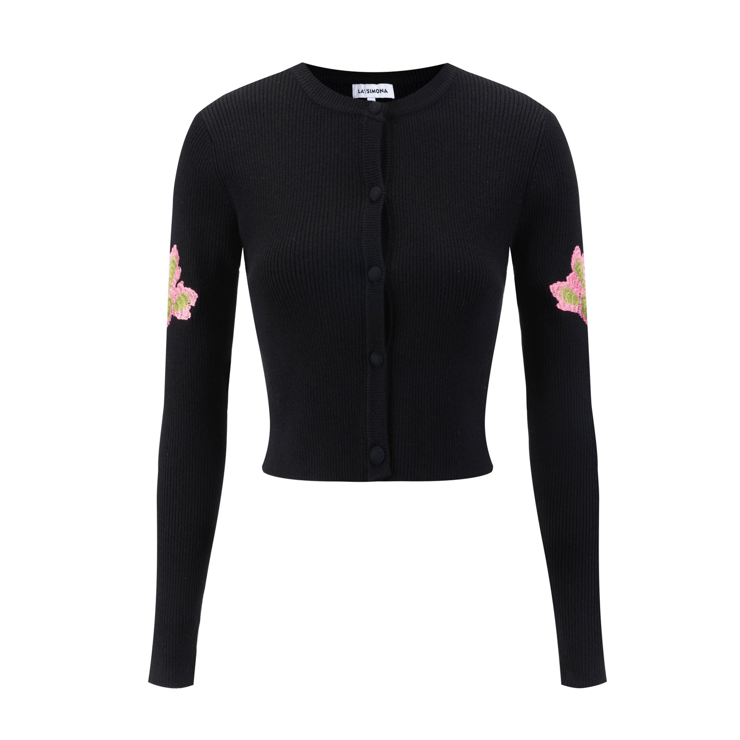 Black Ribbed Embroidered Sleeve Cardigan