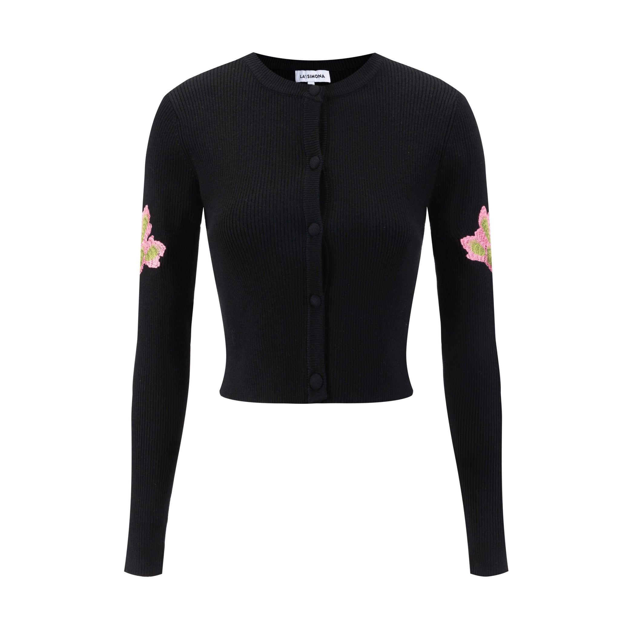 Black Ribbed Embroidered Sleeve Cardigan