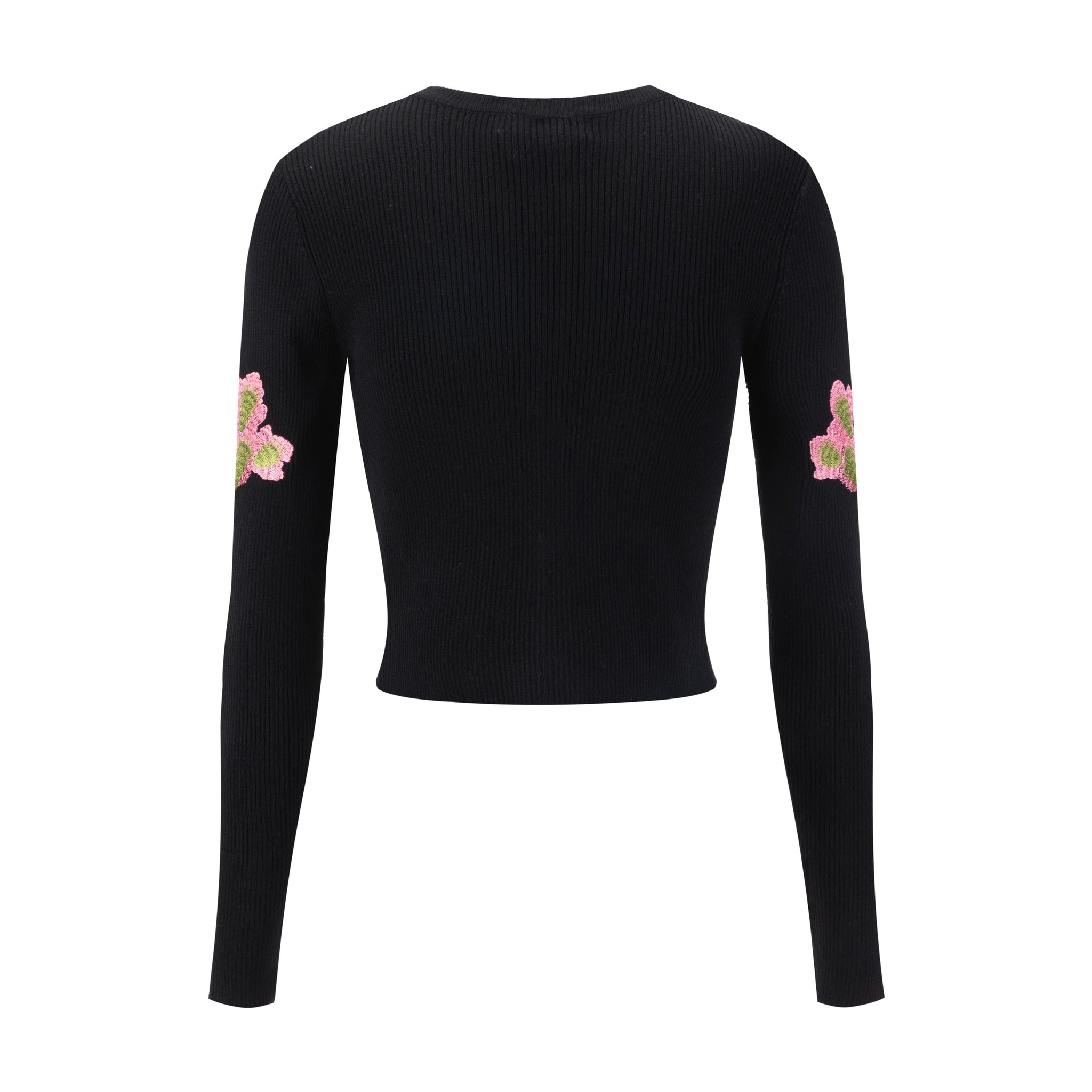 Black Ribbed Embroidered Sleeve Cardigan