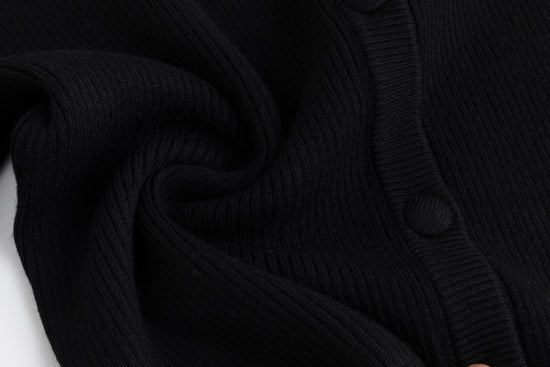 Black Ribbed Embroidered Sleeve Cardigan