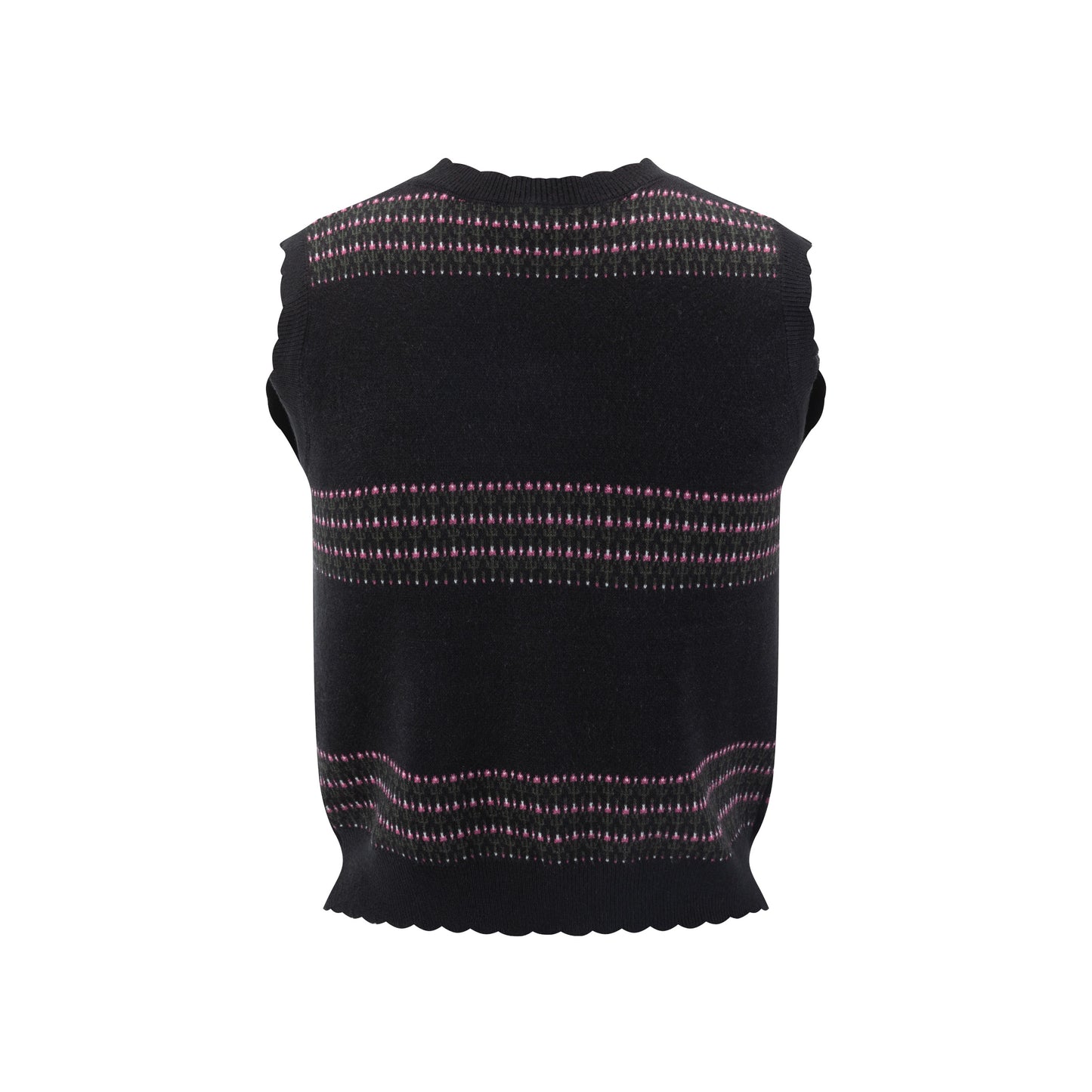 Black Knit Vest With Pink And Green Print