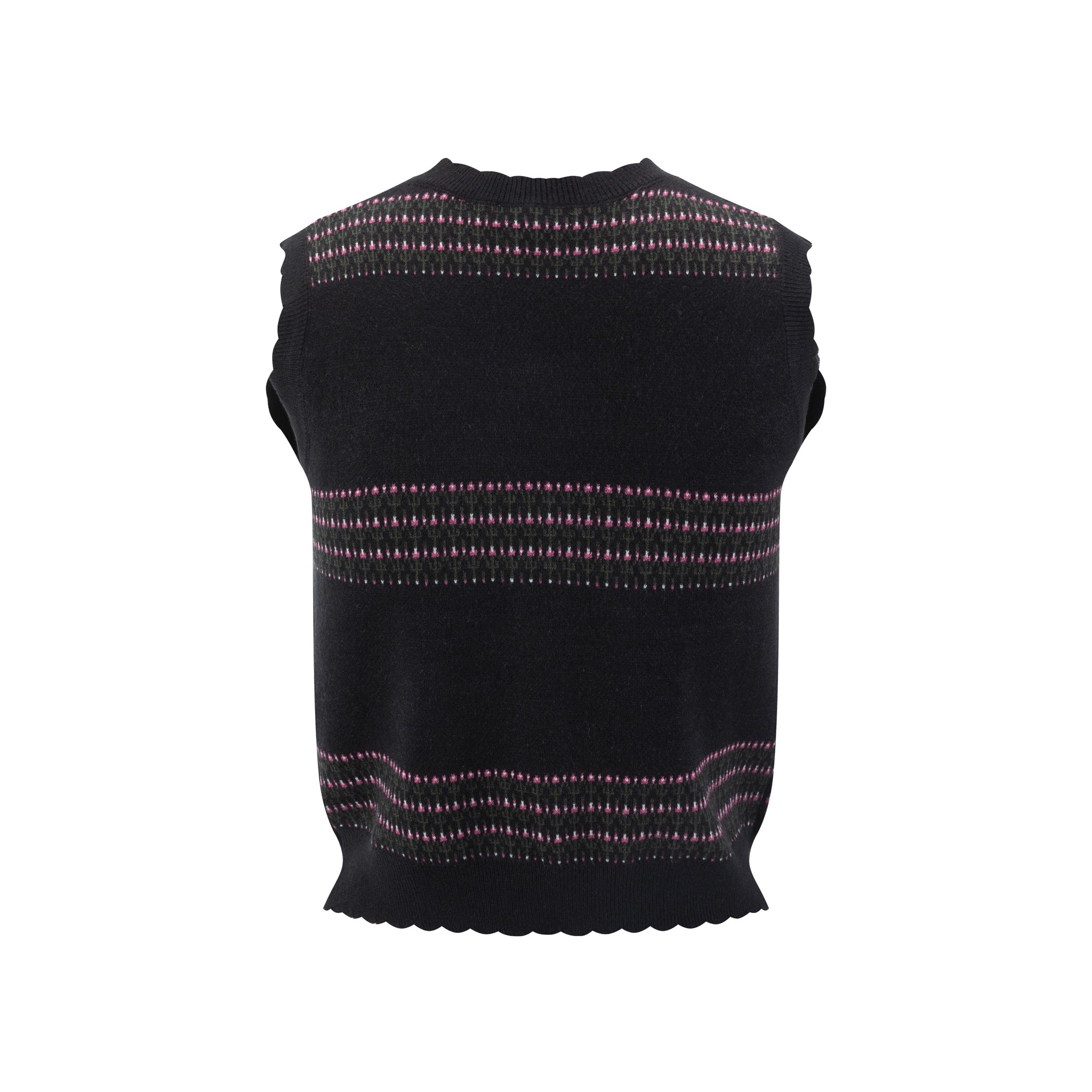 Black Knit Vest With Pink And Green Print