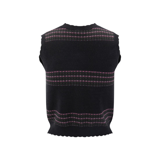 Black Knit Vest With Pink And Green Print