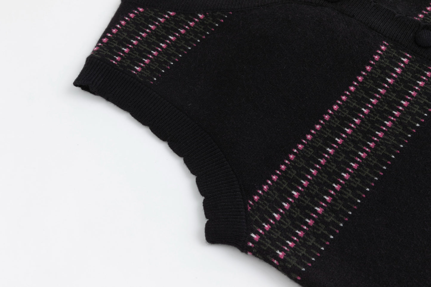 Black Knit Vest With Pink And Green Print