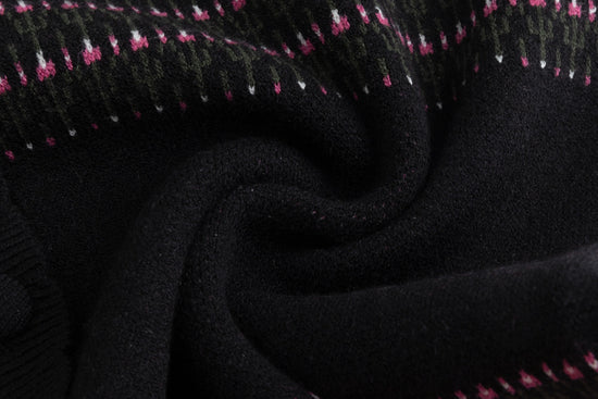 Black Knit Vest With Pink And Green Print