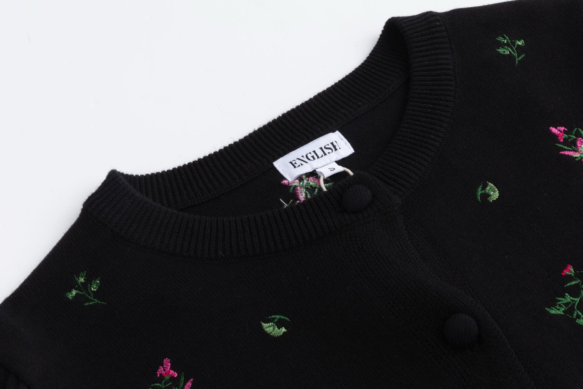 Pink Flower Embroidered Black Cardigan With Textured Satin Underlay