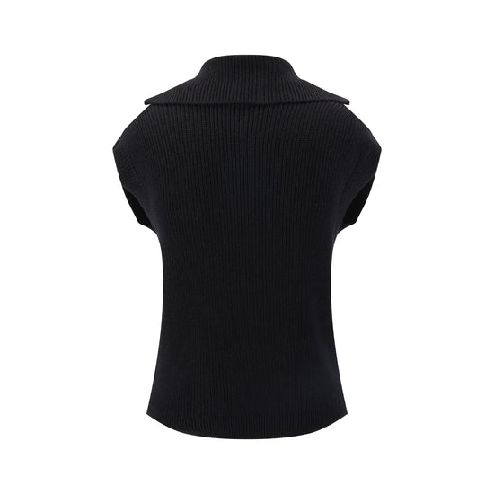 Black Knit Vest With White Braiding