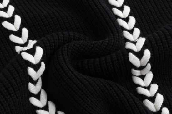 Black Knit Vest With White Braiding