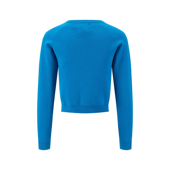 Black And Orange Flowers Embroidered Sweater - Blue