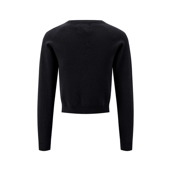 Black And Orange Flowers Embroidered Sweater - Black