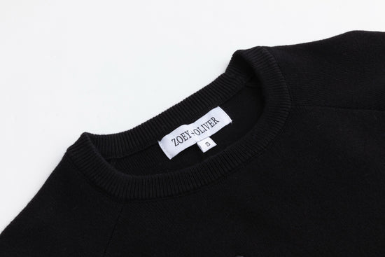 Black And Orange Flowers Embroidered Sweater - Black